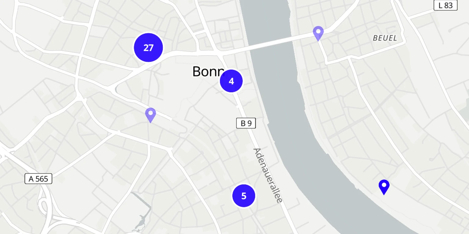 Karte von Bonn mit den erfassten Orten