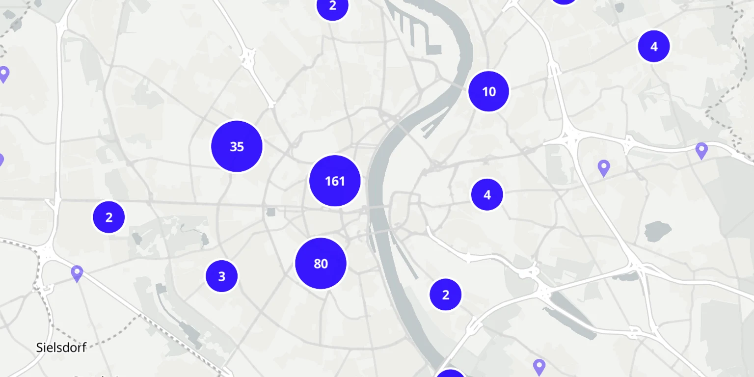 Karte von Köln mit den erfassten Orten